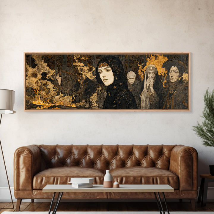 The Ash-Covered Oracle, Stained Glass Gothic Art, Extra Wide Wall Art, Macabre Wall Art, Canvas Print, Halloween Wall Art, Halloween Decor