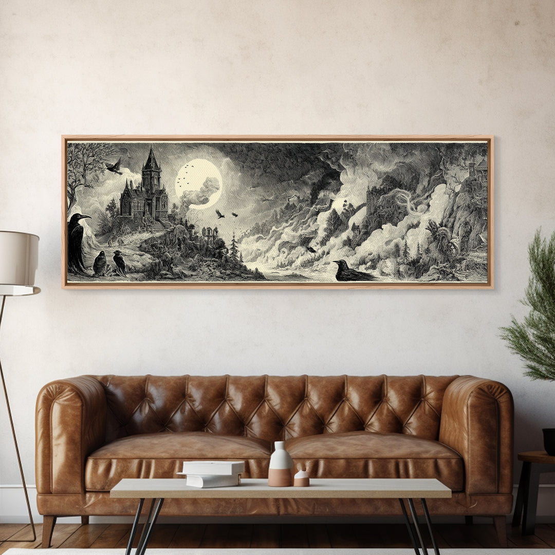 The Ash-Covered Oracle, Victorian Macabre Art, Extra Wide Wall Art, Macabre Wall Art, Canvas Print, Halloween Wall Art, Halloween Decor