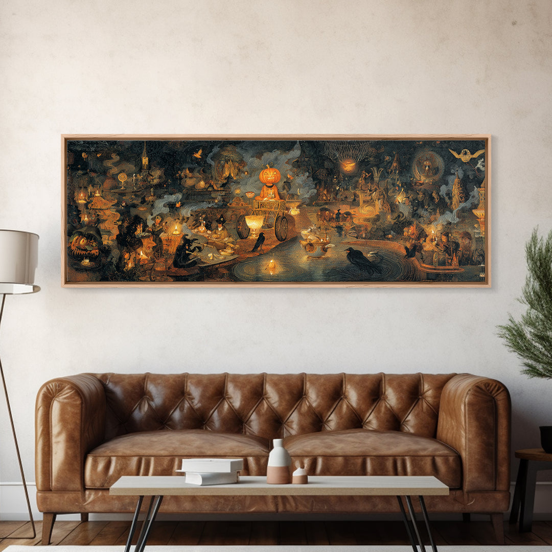 The Pumpkin-Headed Tea Merchant, Medieval Grotesque Art, Extra Wide Wall Art, Gothic Horror Wall Art, Canvas Print