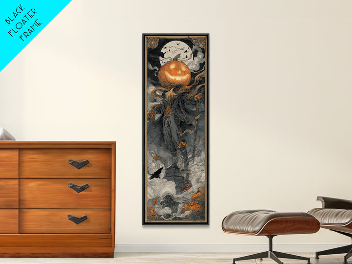 The Pumpkin-Headed Tea Merchant, Biomechanical Horror Art, Tall Narrow Wall Art, Macabre Wall Art, Canvas Print, Halloween Wall Art