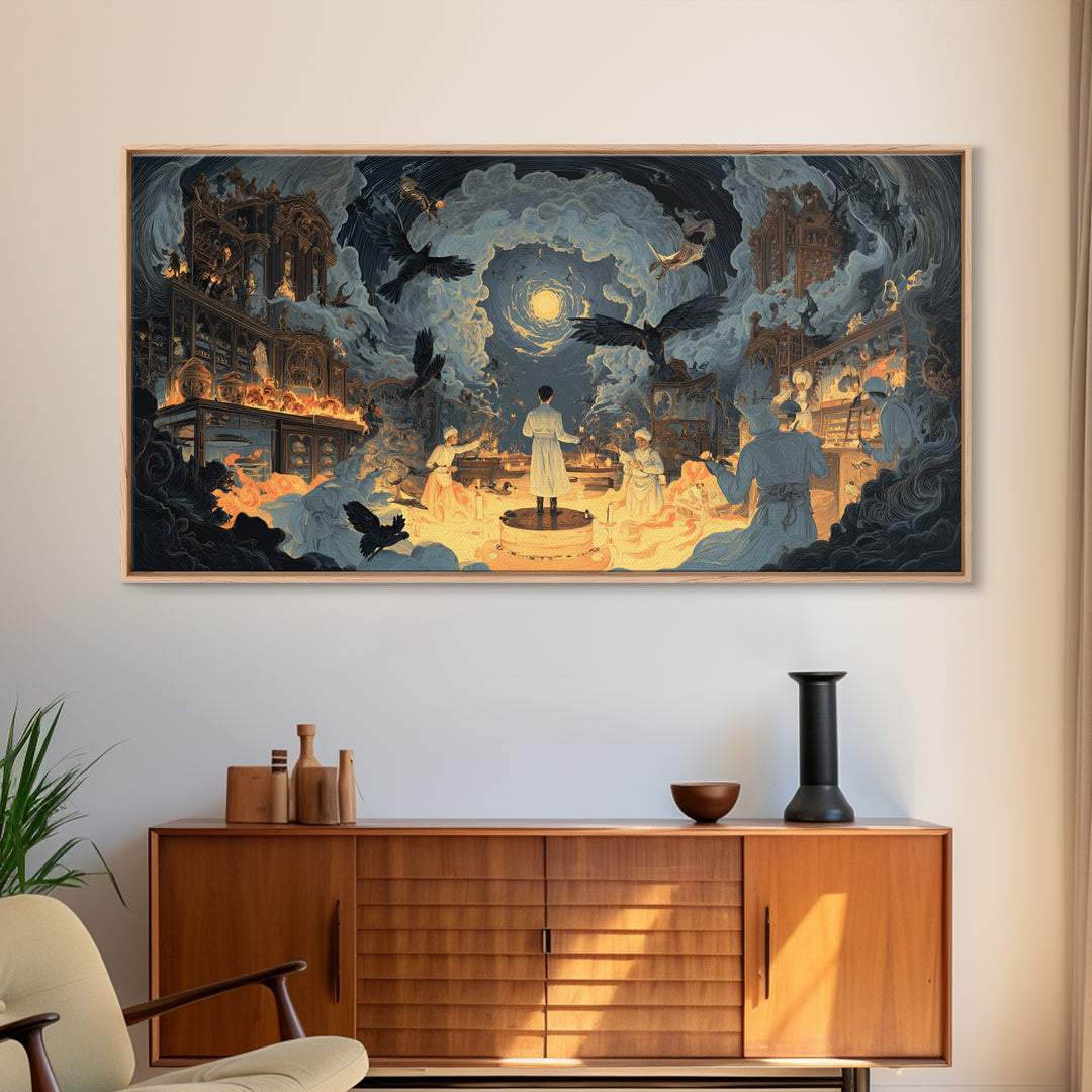 The Ghost Bakery, Apocalyptic Romantic Art, Wide Panoramic Art, Dark Halloween Decor, Canvas Print, Halloween Wall Art