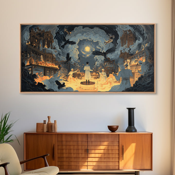 The Ghost Bakery, Apocalyptic Romantic Art, Wide Panoramic Art, Dark Halloween Decor, Canvas Print, Halloween Wall Art
