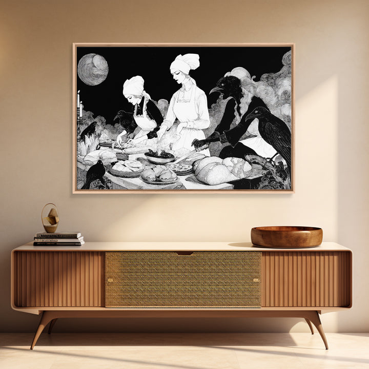 The Ghost Bakery, Decadent Line Art, Landscape Wall Art, Dark Fantasy Wall Art, Framed Canvas Print, Halloween Wall Art