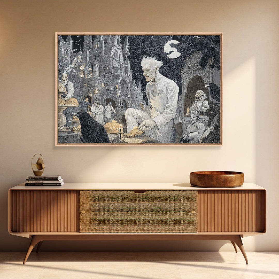 The Ghost Bakery, Victorian Macabre Art, Landscape Wall Art, Macabre Wall Art, Framed Canvas Print, Halloween Wall Art