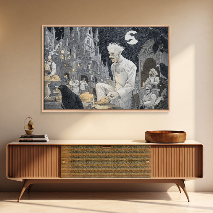 The Ghost Bakery, Victorian Macabre Art, Landscape Wall Art, Macabre Wall Art, Framed Canvas Print, Halloween Wall Art