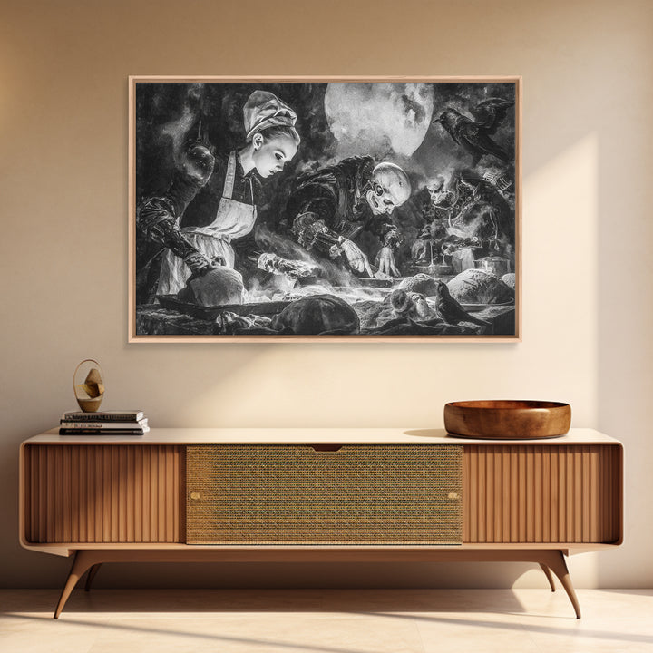 The Ghost Bakery, Biomechanical Horror Art, Landscape Wall Art, Dark Fantasy Wall Art, Framed Canvas Print, Halloween Wall Art