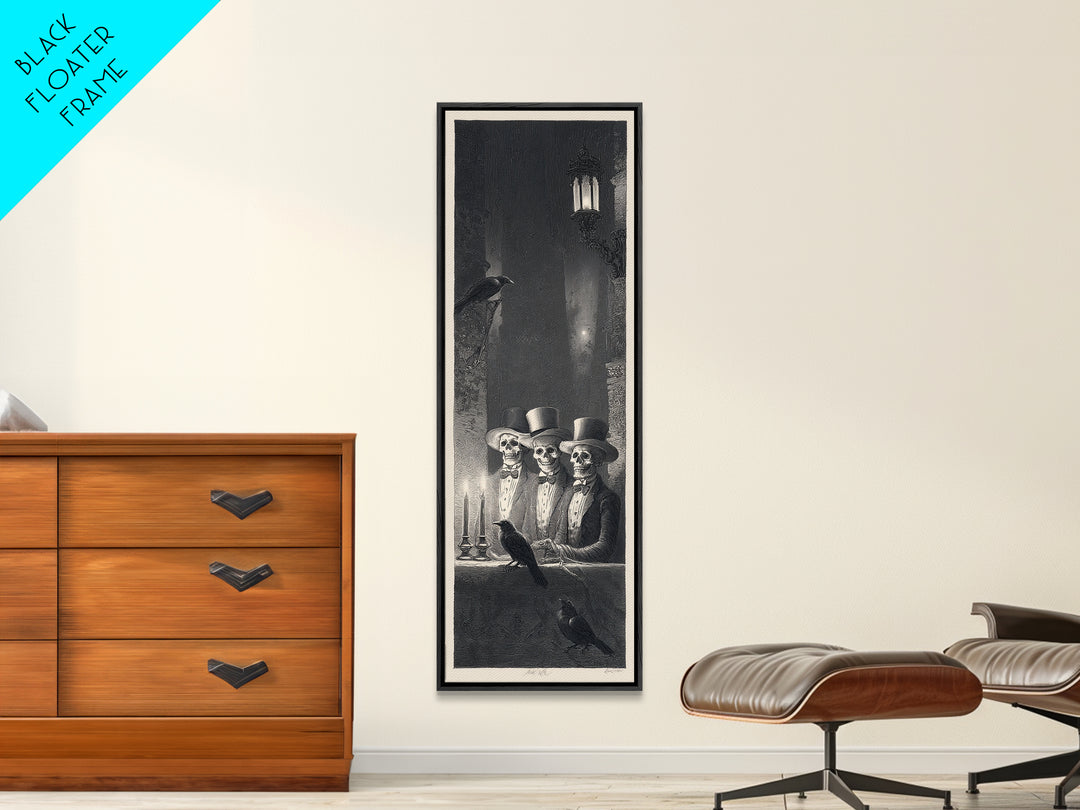 The Skeleton Barbershop Quartet, Gothic Engraving Art, Tall Narrow Wall Art, Gothic Horror Wall Art, Canvas Print, Halloween Wall Art