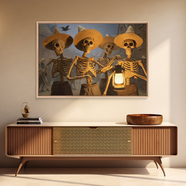 The Skeleton Barbershop Quartet, Northern Renaissance Horror, Landscape Wall Art, Macabre Wall Art, Framed Canvas Print