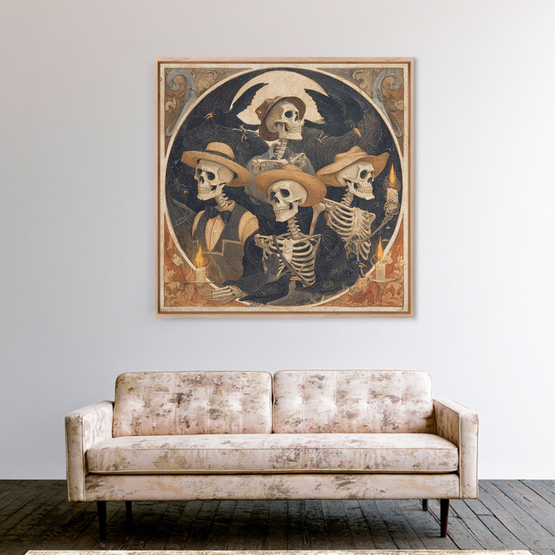 The Skeleton Barbershop Quartet, Danse Macabre Art, Square Wall Art, Macabre Wall Art, Canvas Print, Halloween Wall Art