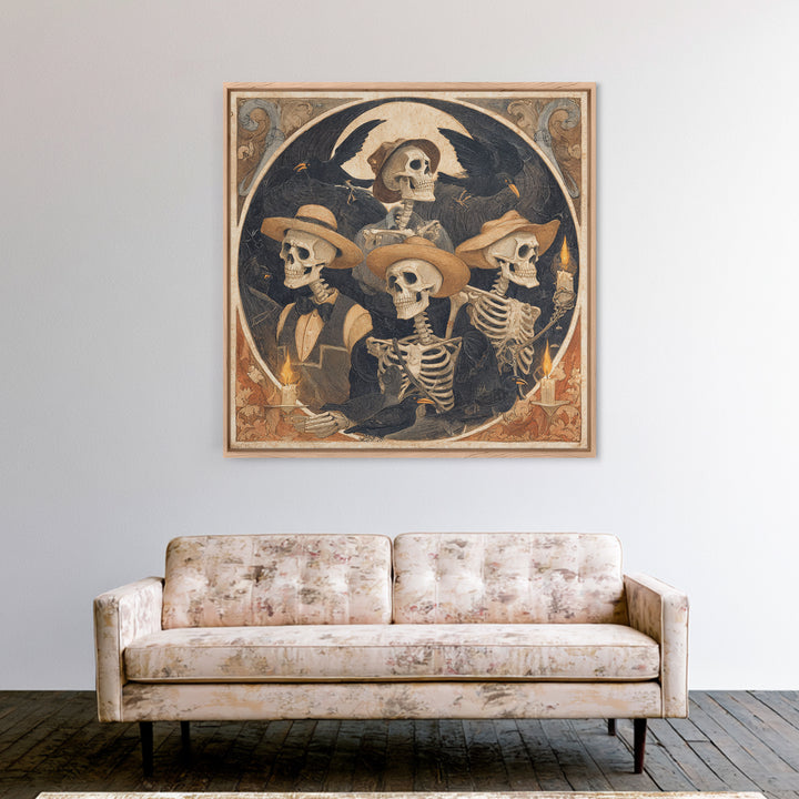 The Skeleton Barbershop Quartet, Danse Macabre Art, Square Wall Art, Macabre Wall Art, Canvas Print, Halloween Wall Art