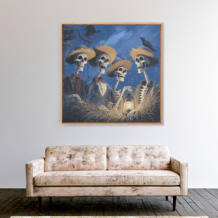 The Skeleton Barbershop Quartet, Baroque Witchcraft Art, Square Wall Art, Macabre Wall Art, Framed Canvas Print, Halloween Wall Art