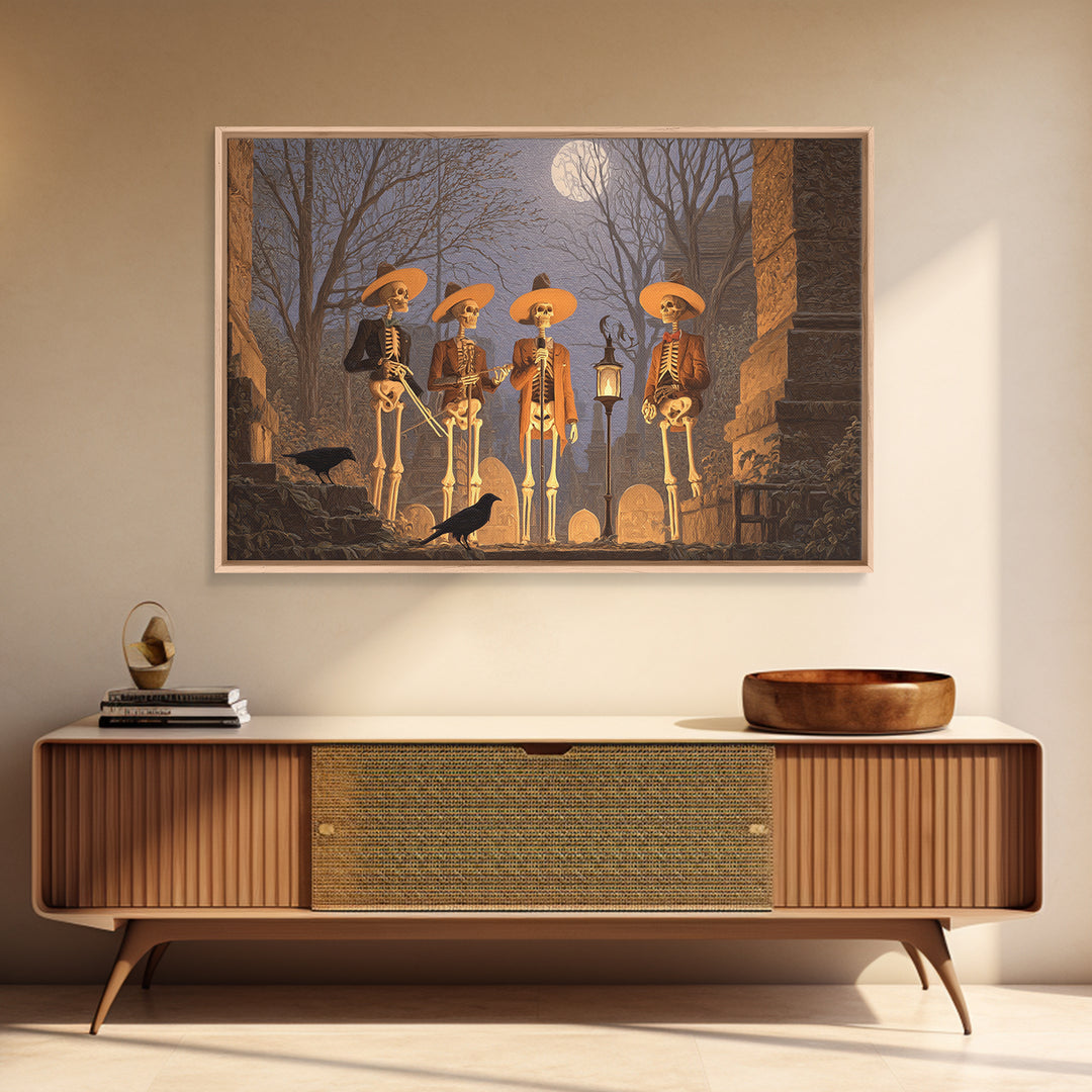 The Skeleton Barbershop Quartet, Romantic Gothic Landscape, Landscape Wall Art, Macabre Wall Art, Canvas Print, Halloween Wall Art