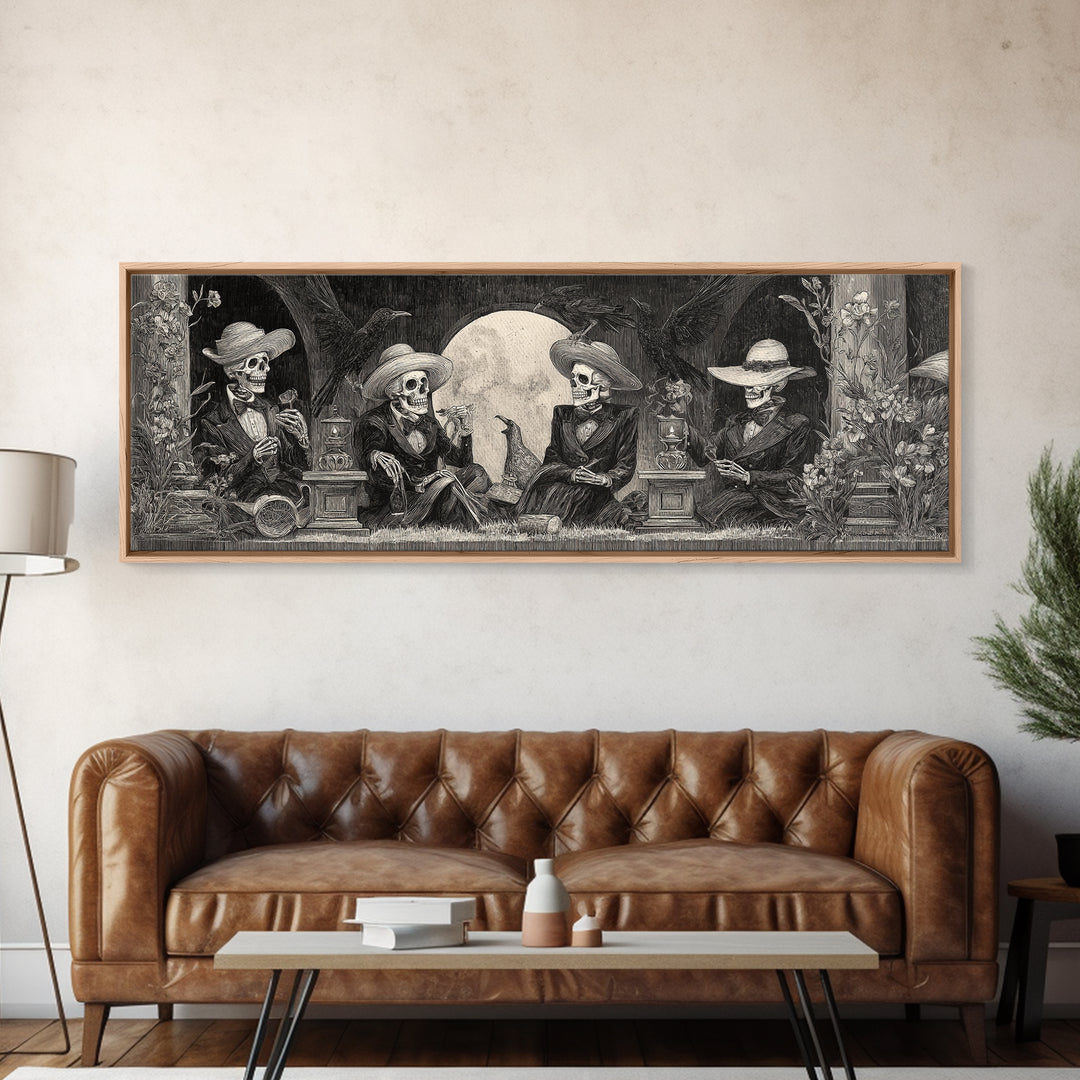 The Skeleton Barbershop Quartet, Symbolist Dream Art, Extra Wide Wall Art, Gothic Horror Wall Art, Canvas Print, Halloween Wall Art