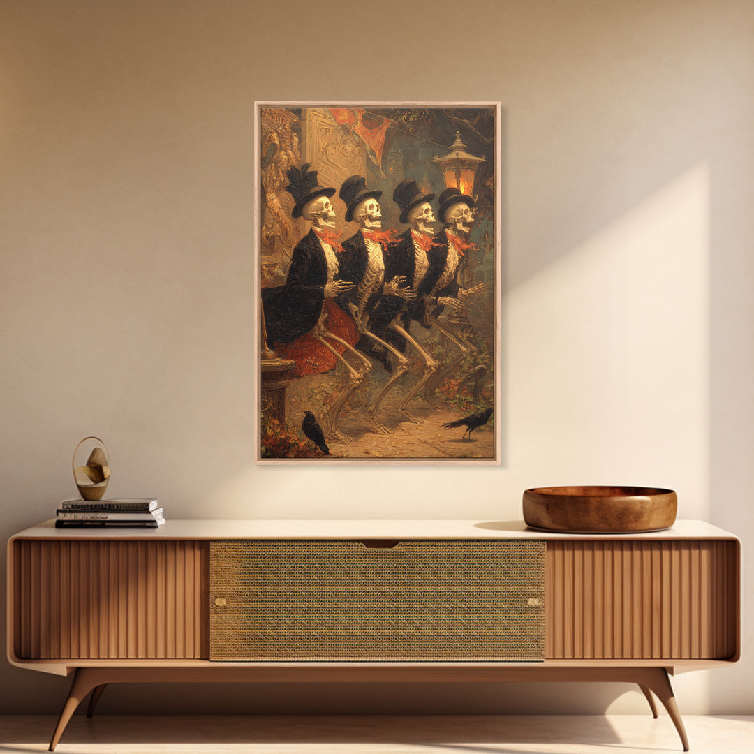 The Skeleton Barbershop Quartet, Ornate Symbolist Art, Vertical Wall Art, Macabre Wall Art, Canvas Print, Halloween Wall Art