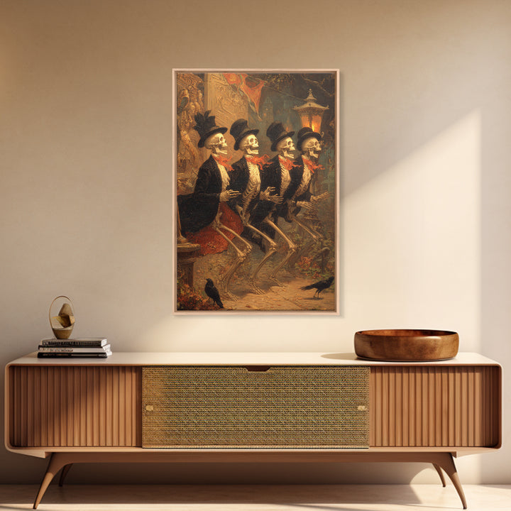 The Skeleton Barbershop Quartet, Ornate Symbolist Art, Vertical Wall Art, Macabre Wall Art, Canvas Print, Halloween Wall Art