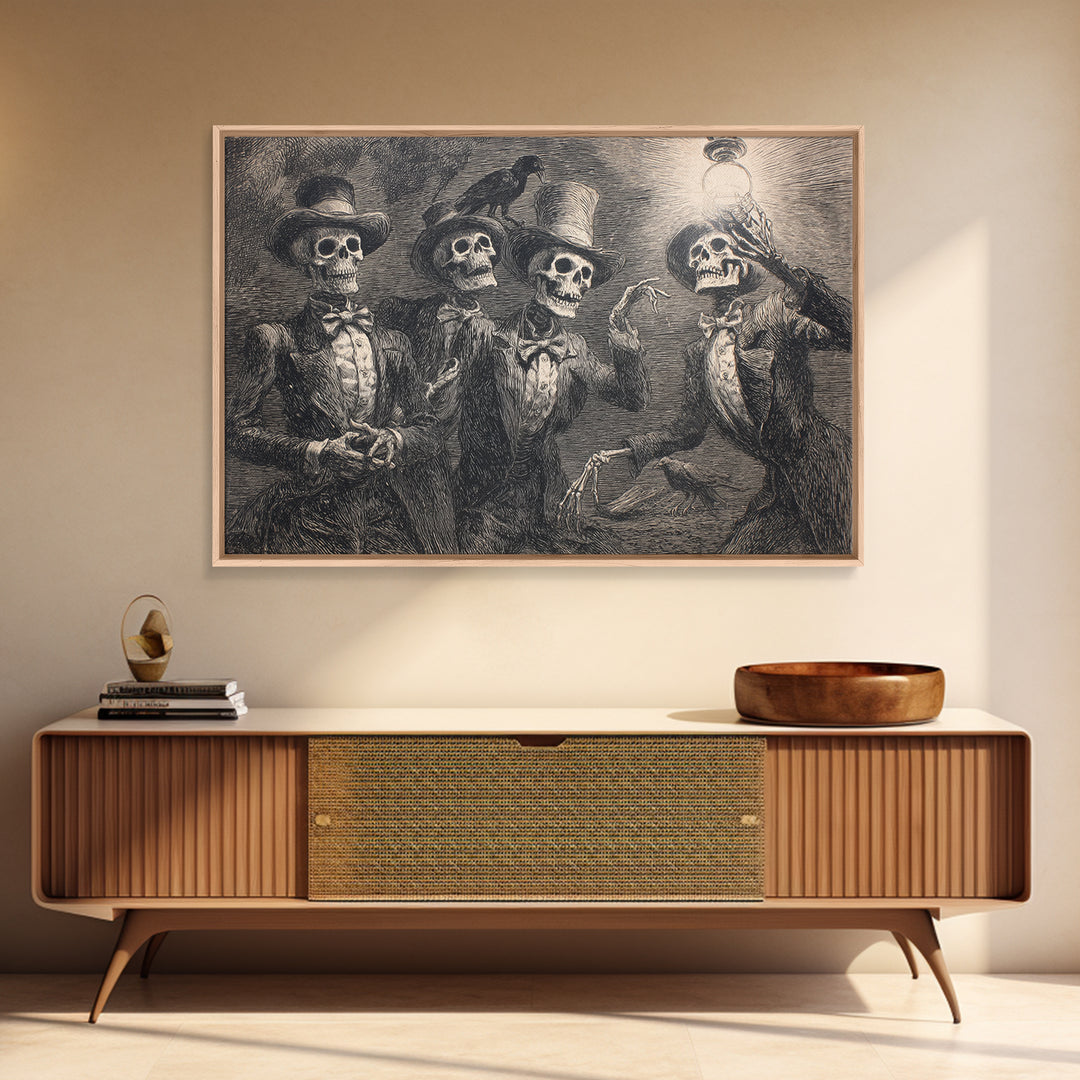 The Skeleton Barbershop Quartet, Expressionist Nightmare Art, Landscape Wall Art, Dark Halloween Decor, Canvas Print, Halloween Wall Art