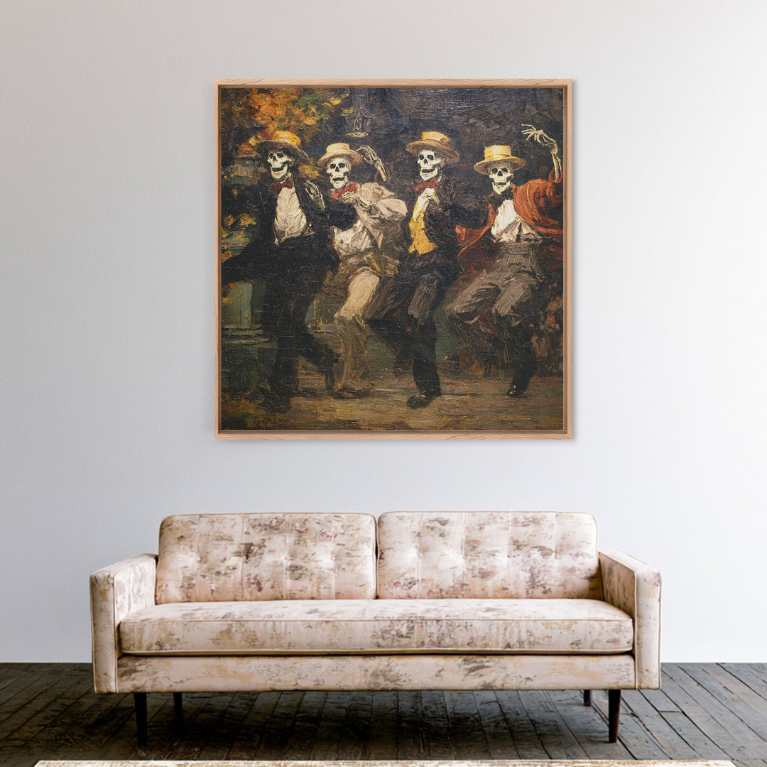 The Skeleton Barbershop Quartet, Grotesque Carnival Art, Square Wall Art, Macabre Wall Art, Framed Canvas Print, Halloween Wall Art