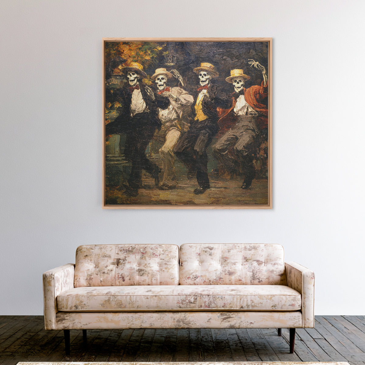 The Skeleton Barbershop Quartet, Grotesque Carnival Art, Square Wall Art, Macabre Wall Art, Framed Canvas Print, Halloween Wall Art