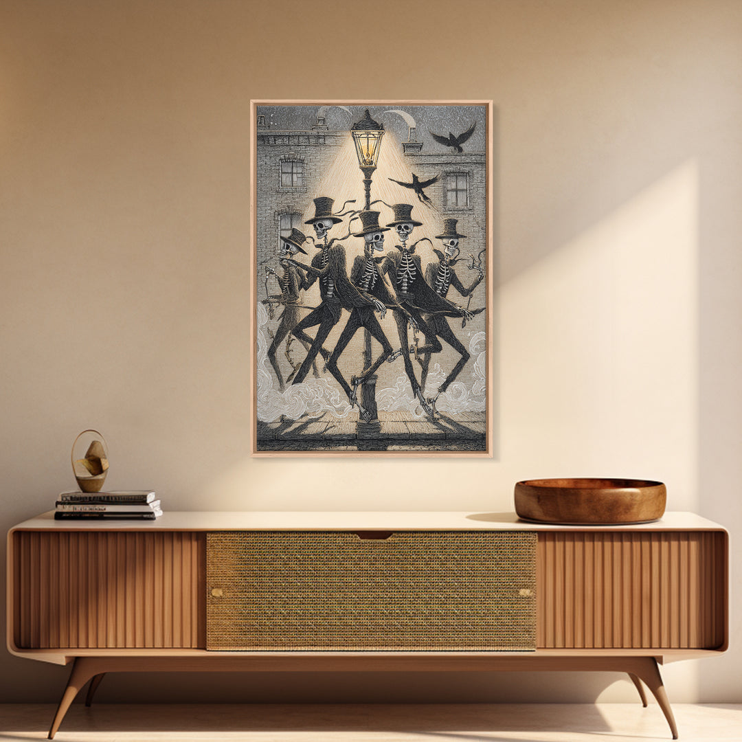 The Skeleton Barbershop Quartet, Victorian Macabre Art, Vertical Wall Art, Macabre Wall Art, Framed Canvas Print, Halloween Wall Art