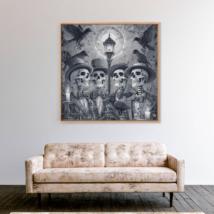 The Skeleton Barbershop Quartet, Biomechanical Horror Art, Square Wall Art, Dark Halloween Decor, Canvas Print, Halloween Wall Art