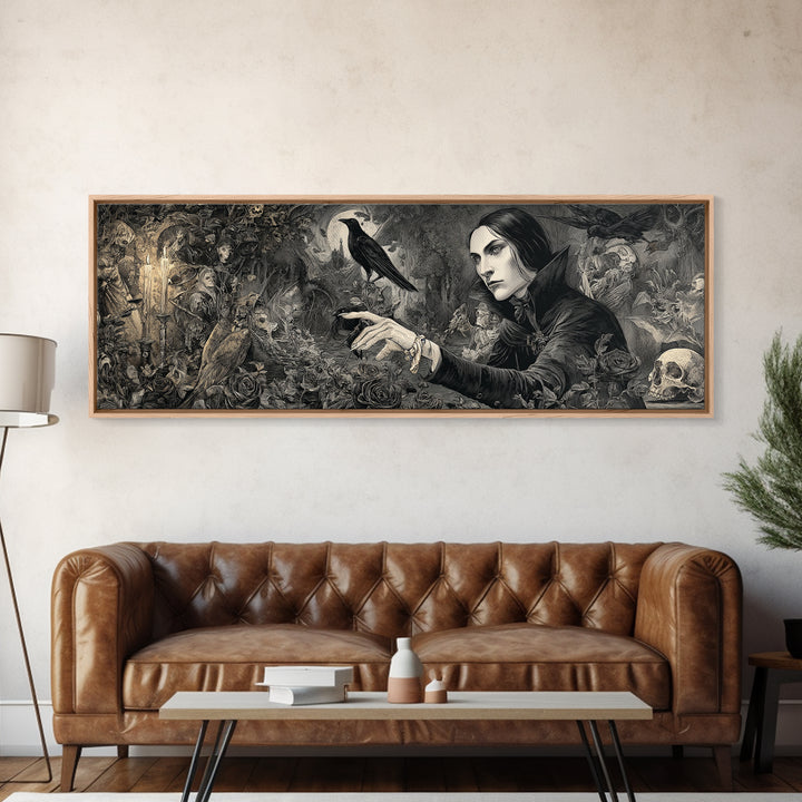 The Vampire Florist, Medieval Grotesque Art, Extra Wide Wall Art, Gothic Horror Wall Art, Framed Canvas Print, Halloween Wall Art