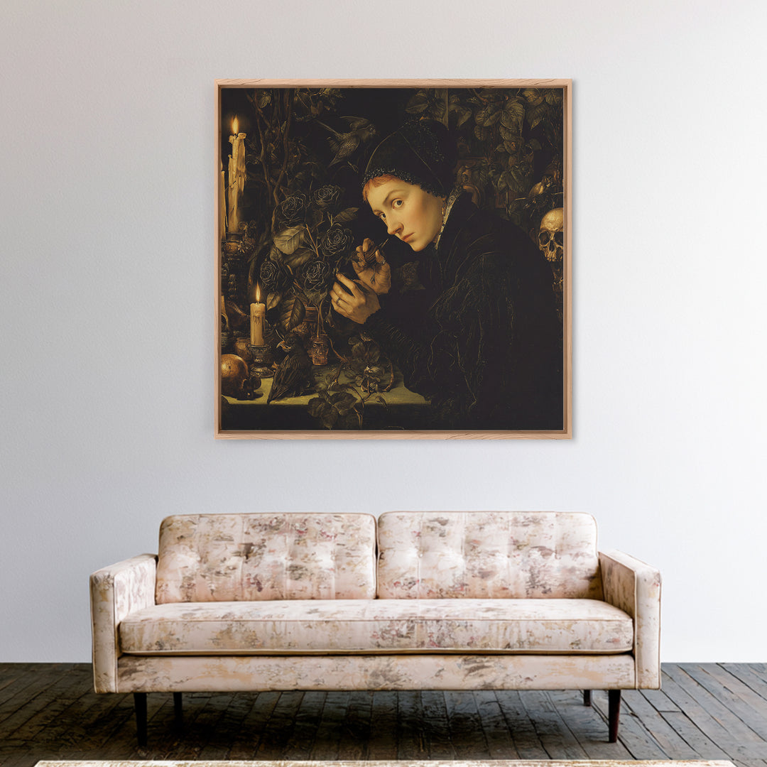 The Vampire Florist, Danse Macabre Art, Square Wall Art, Gothic Horror Wall Art, Framed Canvas Print, Halloween Wall Art