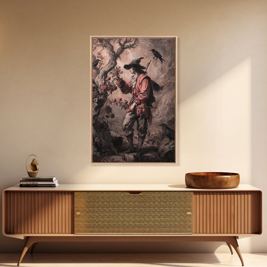 The Vampire Florist, Baroque Witchcraft Art, Vertical Wall Art, Macabre Wall Art, Canvas Print, Halloween Wall Art, Gothic Home Decor