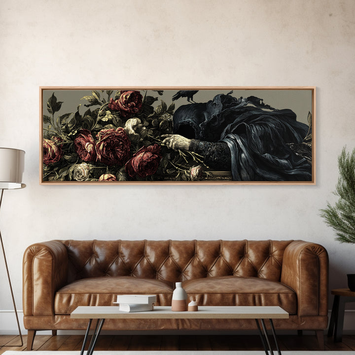 The Vampire Florist, Visionary Gothic Art, Extra Wide Wall Art, Gothic Horror Wall Art, Canvas Print, Halloween Wall Art