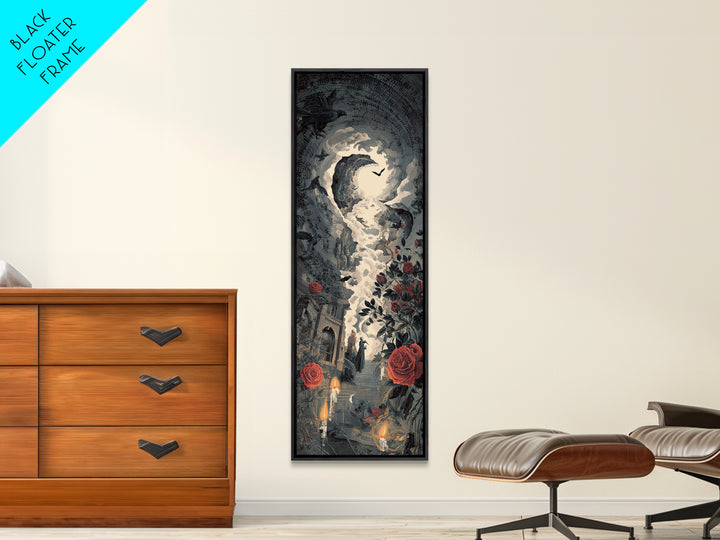 The Vampire Florist, Architectural Etching Art, Tall Narrow Wall Art, Gothic Horror Wall Art, Framed Canvas Print
