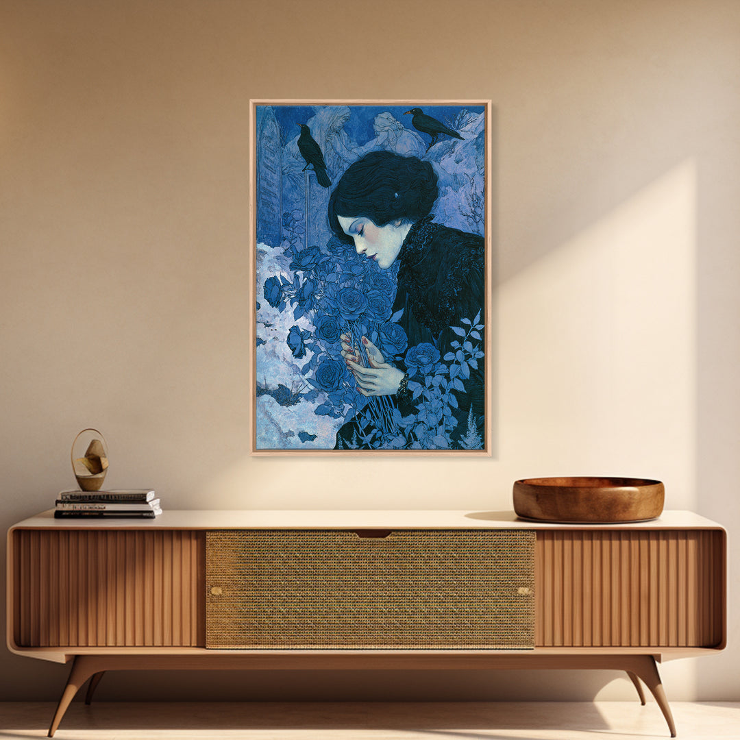 The Vampire Florist, Symbolist Death Art, Vertical Wall Art, Dark Fantasy Wall Art, Canvas Print, Halloween Wall Art