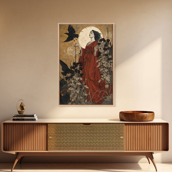 The Vampire Florist, Symbolist Etching Art, Vertical Wall Art, Macabre Wall Art, Canvas Print, Halloween Wall Art, Gothic Home Decor