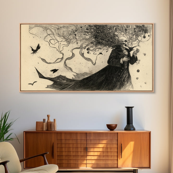 The Vampire Florist, Expressionist Nightmare Art, Wide Panoramic Art, Gothic Horror Wall Art, Canvas Print, Halloween Wall Art