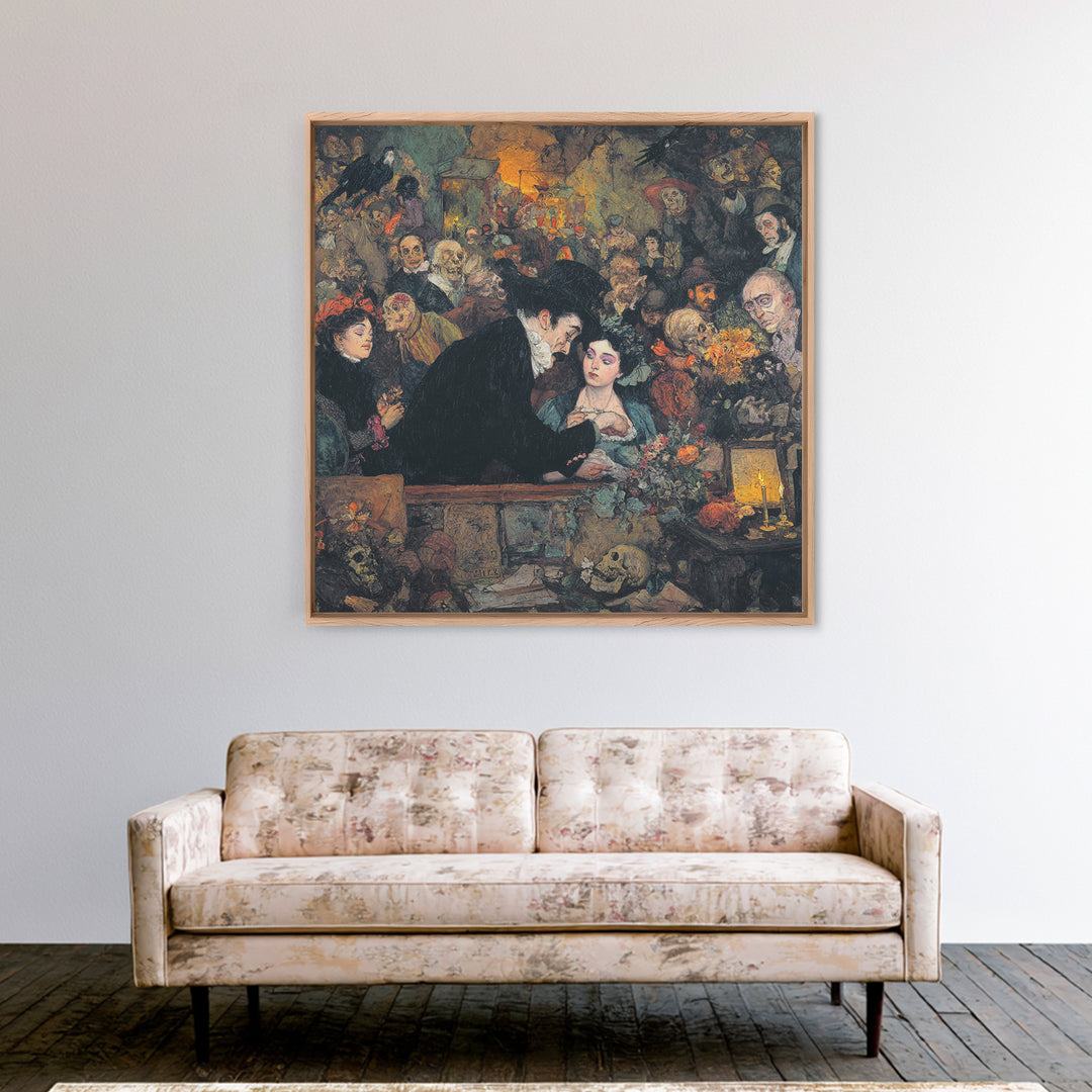 The Vampire Florist, Grotesque Carnival Art, Square Wall Art, Dark Fantasy Wall Art, Framed Canvas Print, Halloween Wall Art