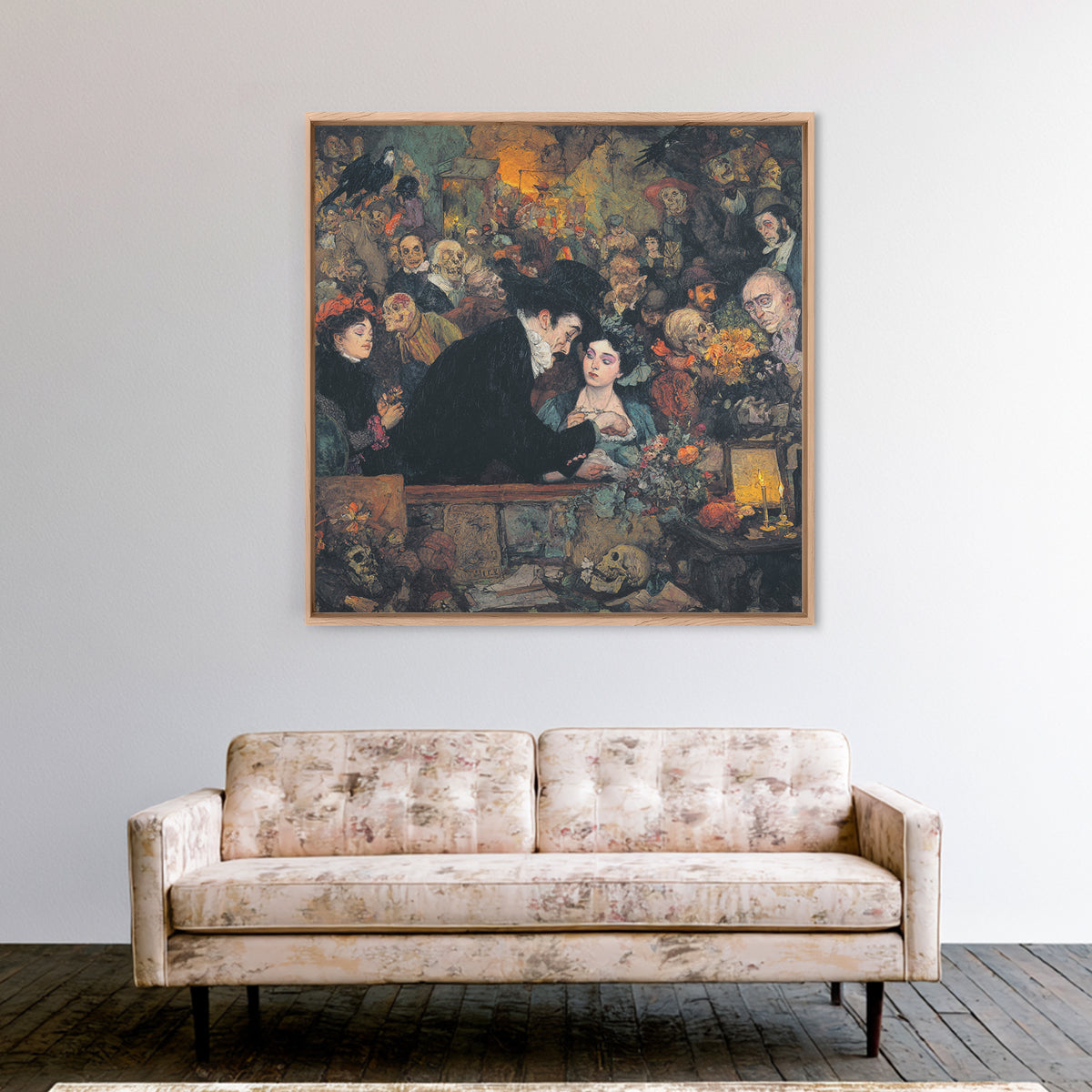 The Vampire Florist, Grotesque Carnival Art, Square Wall Art, Dark Fantasy Wall Art, Framed Canvas Print, Halloween Wall Art