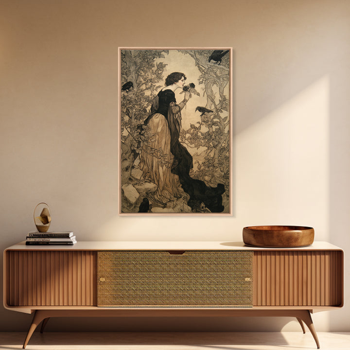 The Vampire Florist, Gothic Storybook Art, Vertical Wall Art, Macabre Wall Art, Canvas Print, Halloween Wall Art, Gothic Home Decor