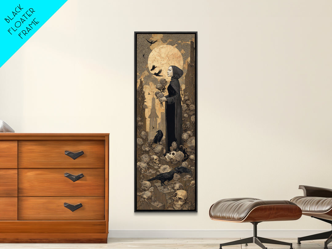 The Vampire Florist, Surreal Apocalyptic Art, Tall Narrow Wall Art, Dark Fantasy Wall Art, Framed Canvas Print, Halloween Wall Art