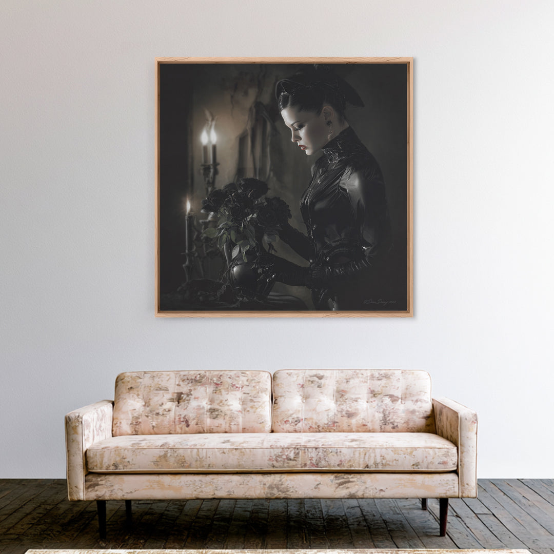 The Vampire Florist, Biomechanical Horror Art, Square Wall Art, Macabre Wall Art, Framed Canvas Print, Halloween Wall Art, Halloween Decor