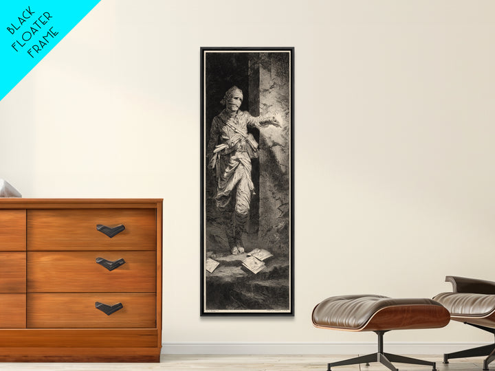 The Mummy Mail Carrier, Gothic Engraving Art, Tall Narrow Wall Art, Dark Fantasy Wall Art, Framed Canvas Print, Halloween Wall Art