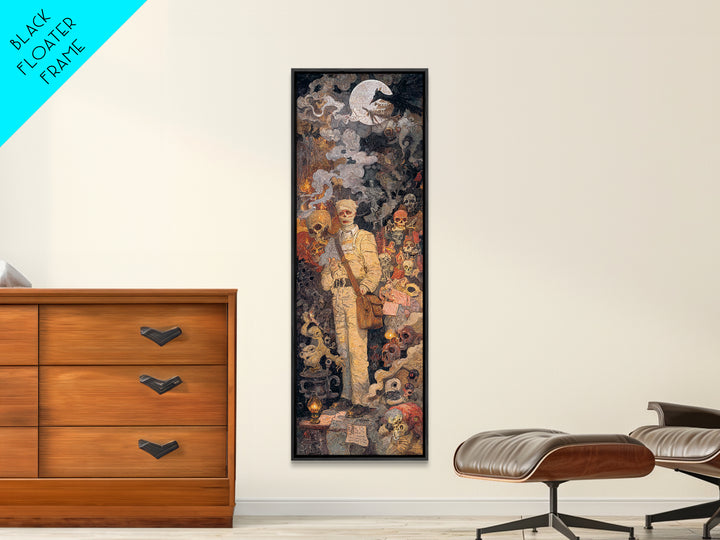 The Mummy Mail Carrier, Grotesque Carnival Art, Tall Narrow Wall Art, Gothic Horror Wall Art, Framed Canvas Print, Halloween Wall Art