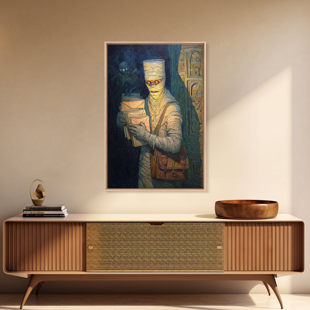 The Mummy Mail Carrier, Expressionist Gothic Art, Vertical Wall Art, Dark Fantasy Wall Art, Canvas Print, Halloween Wall Art