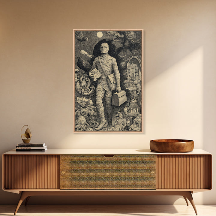 The Mummy Mail Carrier, Victorian Macabre Art, Vertical Wall Art, Gothic Horror Wall Art, Framed Canvas Print, Halloween Wall Art