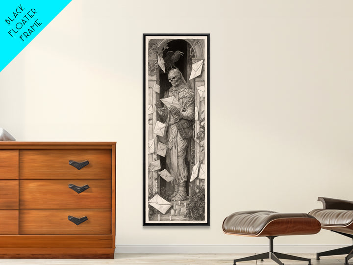 The Mummy Mail Carrier, Biomechanical Horror Art, Tall Narrow Wall Art, Dark Fantasy Wall Art, Framed Canvas Print, Halloween Wall Art