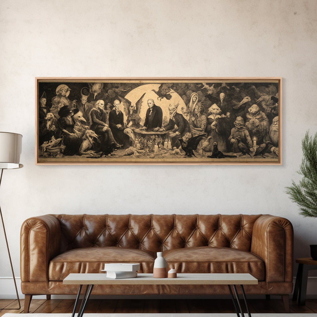 The Monster Family Portrait, Dark Romantic Horror Art, Extra Wide Wall Art, Dark Halloween Decor, Canvas Print, Halloween Wall Art