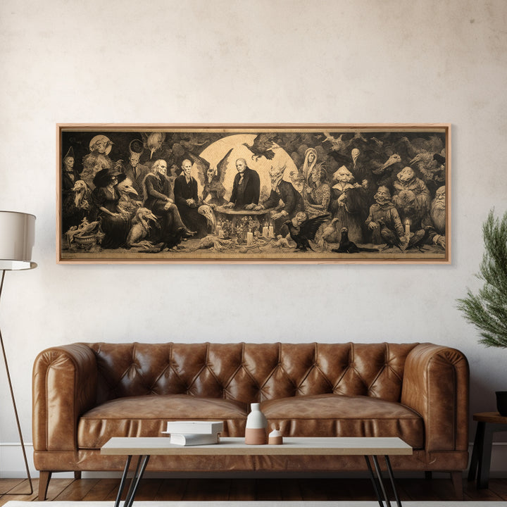 The Monster Family Portrait, Dark Romantic Horror Art, Extra Wide Wall Art, Dark Halloween Decor, Canvas Print, Halloween Wall Art