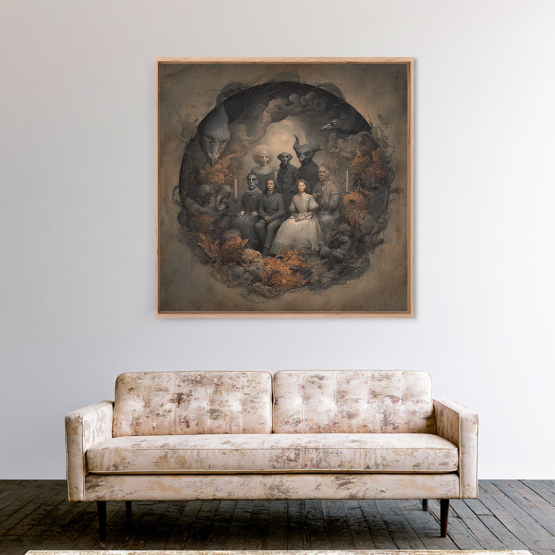 The Monster Family Portrait, Symbolist Dream Art, Square Wall Art, Dark Fantasy Wall Art, Canvas Print, Halloween Wall Art
