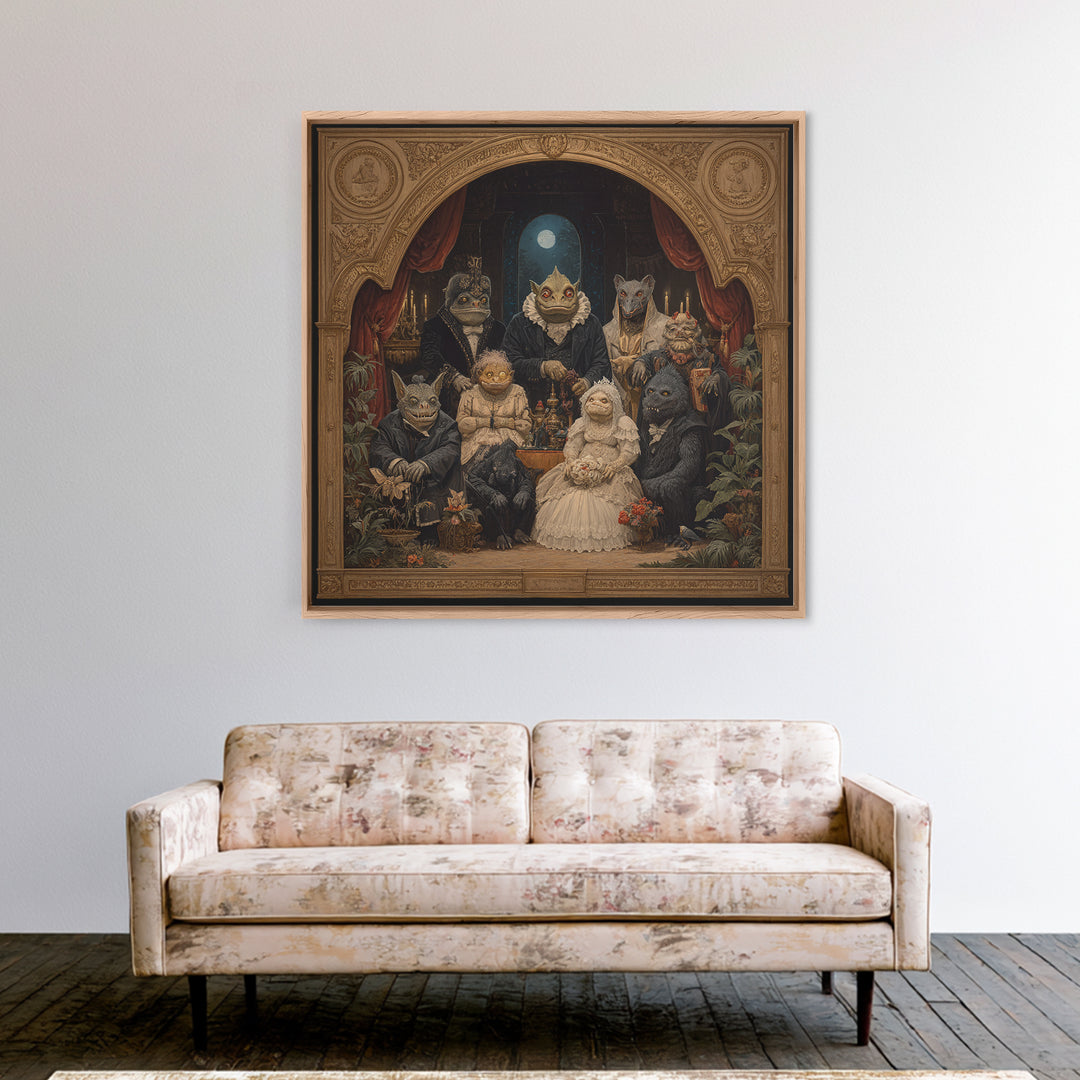 The Monster Family Portrait, Ornate Symbolist Art, Square Wall Art, Macabre Wall Art, Framed Canvas Print, Halloween Wall Art