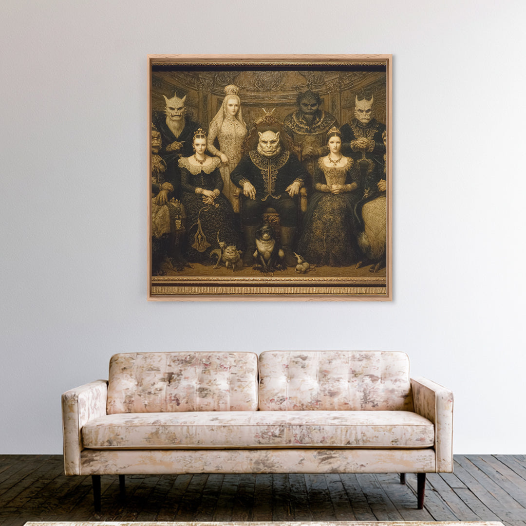 The Monster Family Portrait, Dark Symbolist Art, Square Wall Art, Macabre Wall Art, Framed Canvas Print, Halloween Wall Art