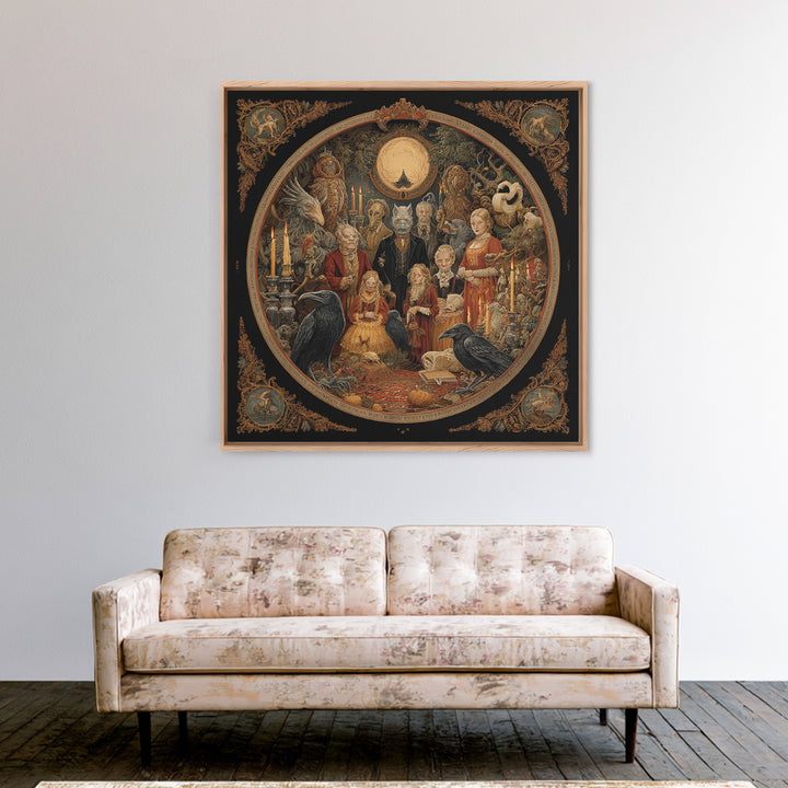 The Monster Family Portrait, Symbolist Etching Art, Square Wall Art, Dark Fantasy Wall Art, Canvas Print, Halloween Wall Art