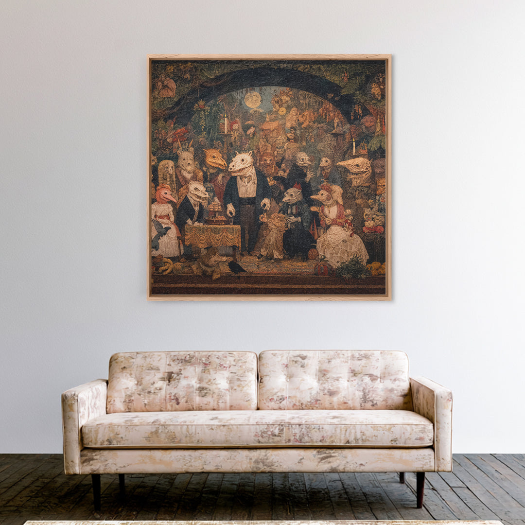 The Monster Family Portrait, Grotesque Carnival Art, Square Wall Art, Dark Fantasy Wall Art, Framed Canvas Print, Halloween Wall Art