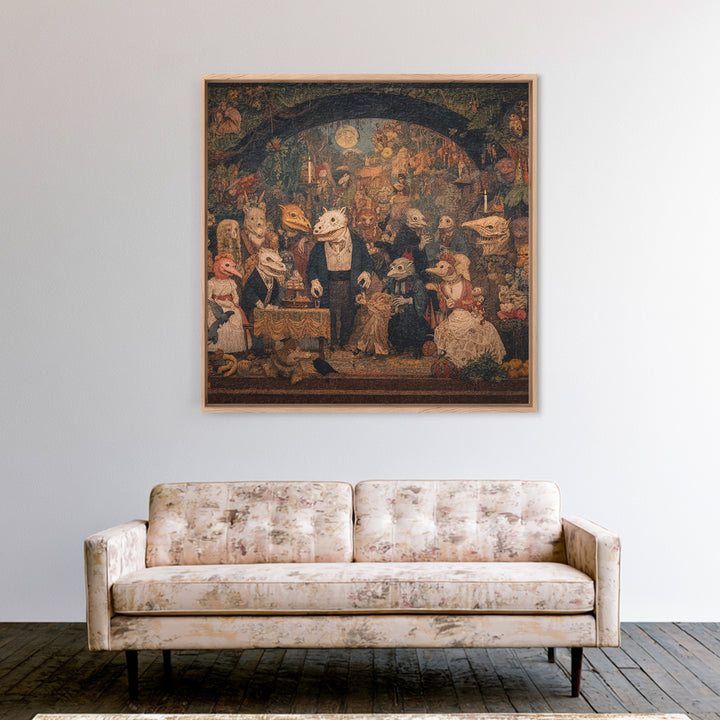 The Monster Family Portrait, Grotesque Carnival Art, Square Wall Art, Dark Fantasy Wall Art, Framed Canvas Print, Halloween Wall Art